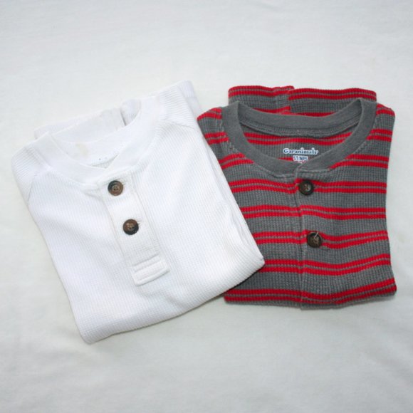 ❄️5T BOY WAFFLE KNIT THERMAL LONG SLEEVE SHIRT LOT of 2 SHIRTS WARM EUC LAYERING - Picture 2 of 16